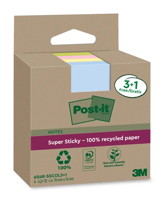 Memoblok 3M Post-it 654 RSSCOL 76x76mm ass. kl 3+1