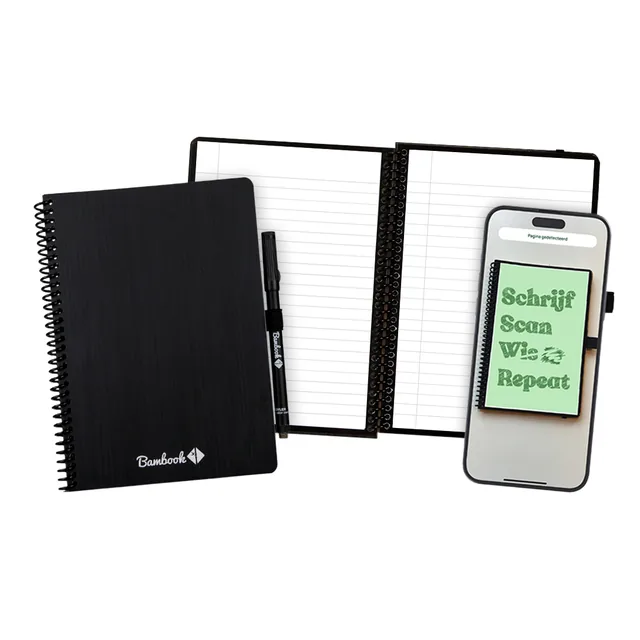 Notitieboek Bambook zwart A5 lijn 40pag uitwisb