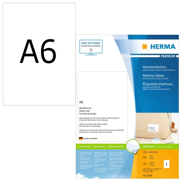Etiket HERMA 8689 105x148mm premium wit 800st