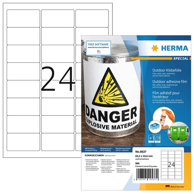Etiket HERMA 9537 63.5x33.9 weerbest wit 960st