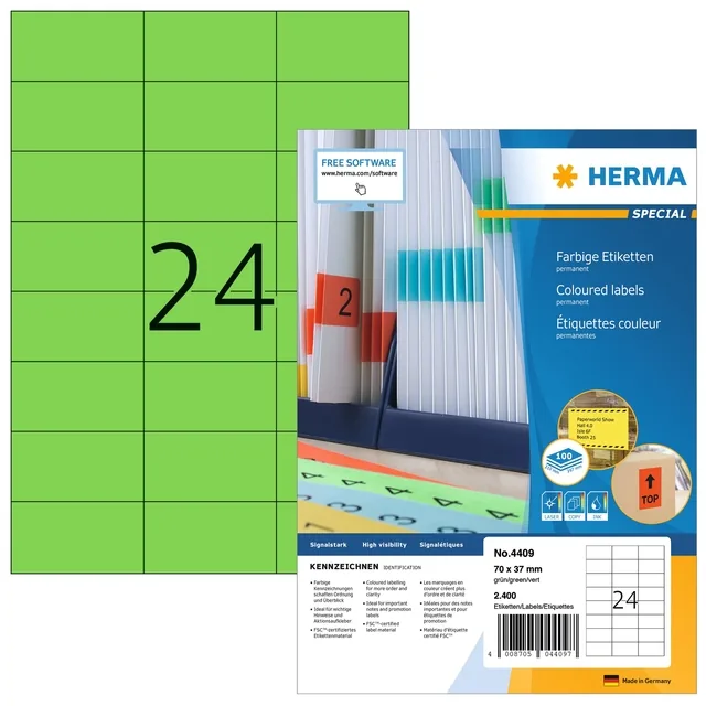 Etiket HERMA 4409 70x37mm groen 2400st