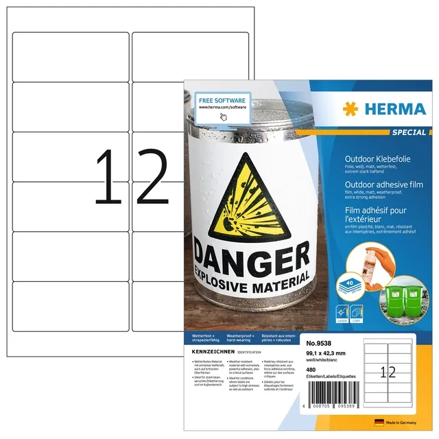 Etiket HERMA 9538 99.1x42.3 weerbest wit 480st