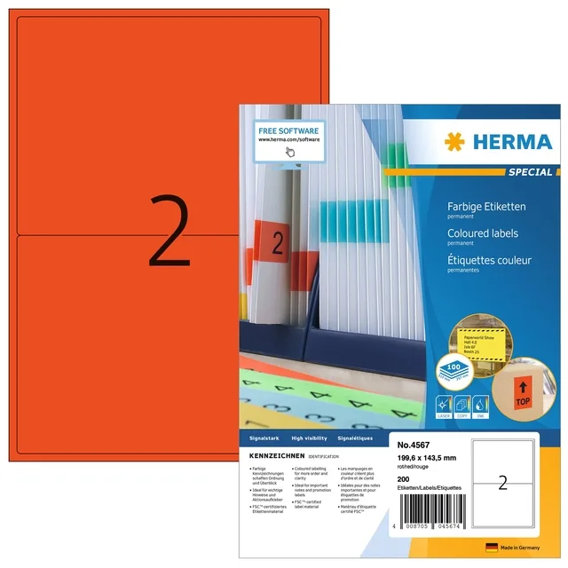 Etiket HERMA 4567 199.5x143.5mm rood 200st