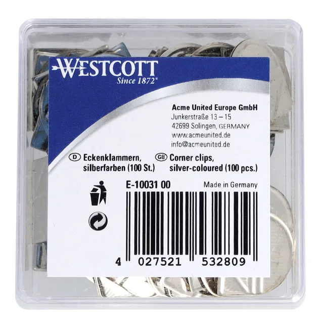 Hoekclips Westcott aluminium zilverkleurig