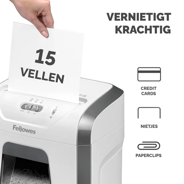 Papiervernietiger Fellowes 15C 4x40mm wit