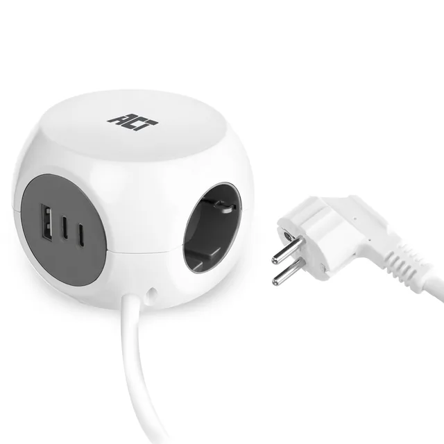 Stekkerblok ACT 3vdig incl 2x USB C/A wt/gs