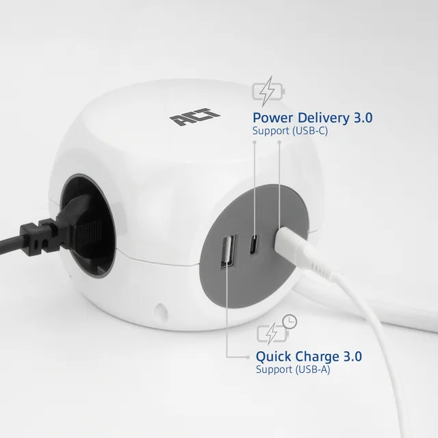Stekkerblok ACT 3vdig incl 2x USB C/A wt/gs