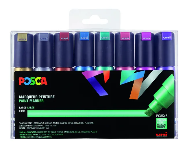 Paintmarker Uni POSCA PC8K B schuin 8st metallic