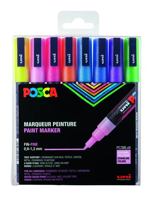 Paintmarker Uni POSCA PC3M F 8st glitter pastel