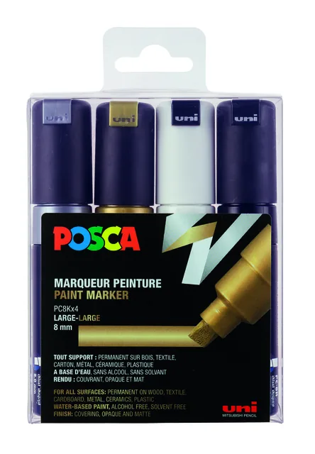Paintmarker Uni POSCA PC8K B schuin 4 st assorti