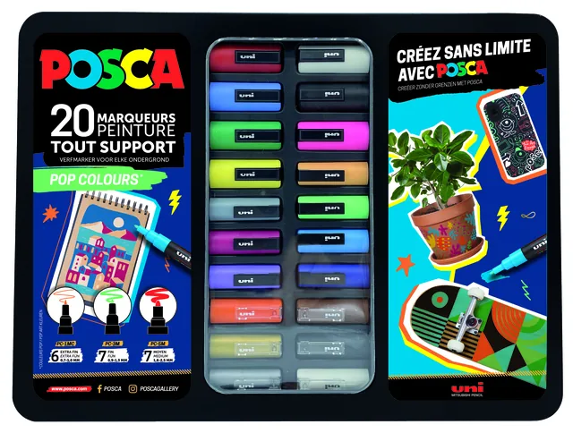 Paintmarker Uni POSCA Pop Colours metalen 20st