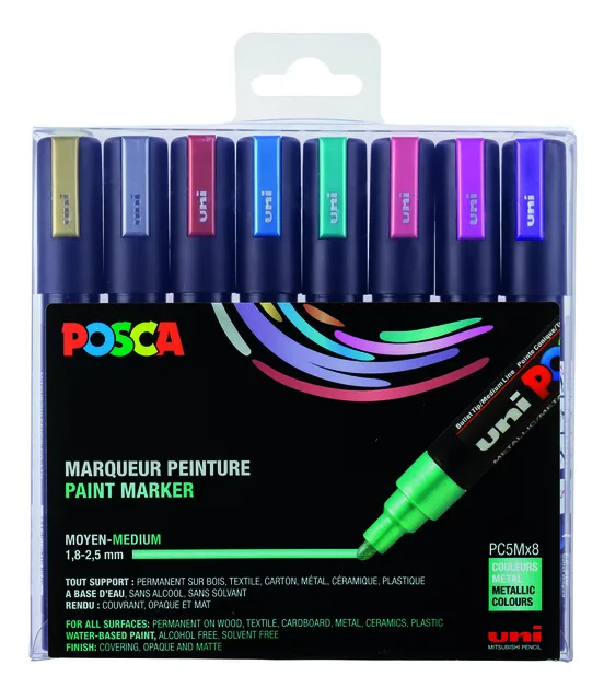 Paintmarker Uni POSCA PC5M M 8st metallic kleuren