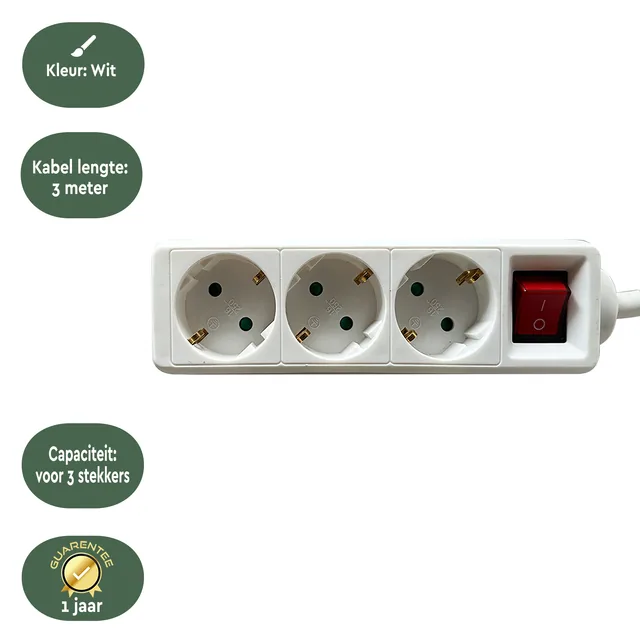 Stekkerdoos BRASQ  3 voudig 3 meter wit