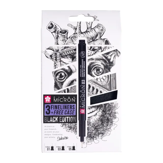 Fineliner Sakura Pigma Micron Black 3 stuks