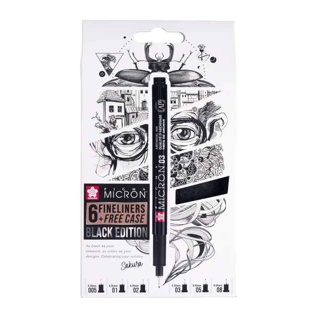Fineliner Sakura Pigma Micron Black 6 stuks