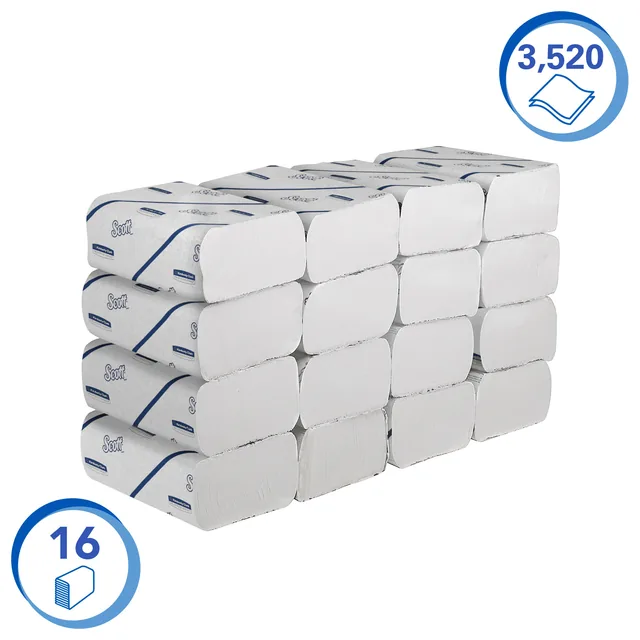 Handdoek Scott 2-laags 212x186mm 16x220st wit 6609