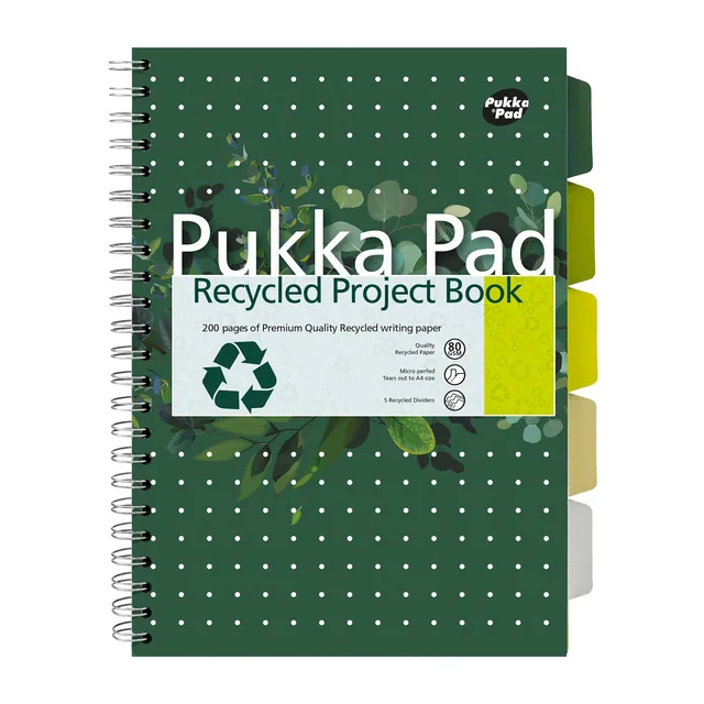 Projectboek Pukka Recy A4 lijn 4-g 200pag 80gr gn
