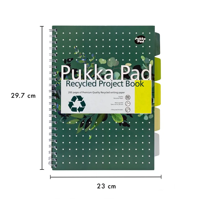 Projectboek Pukka Recy A4 lijn 4-g 200pag 80gr gn