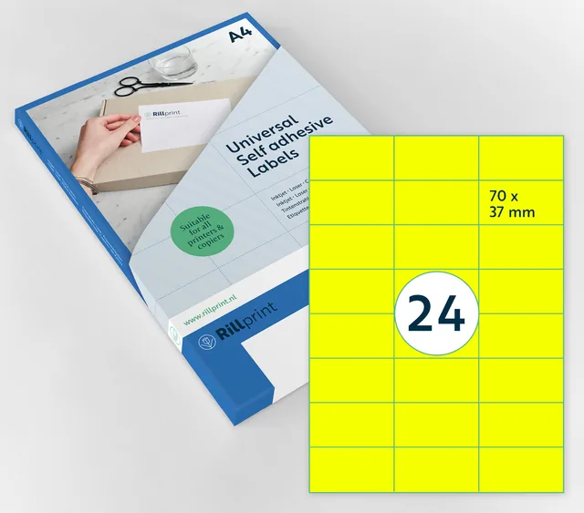 Etiket Rillprint 70x37mm fluor geel 2400st