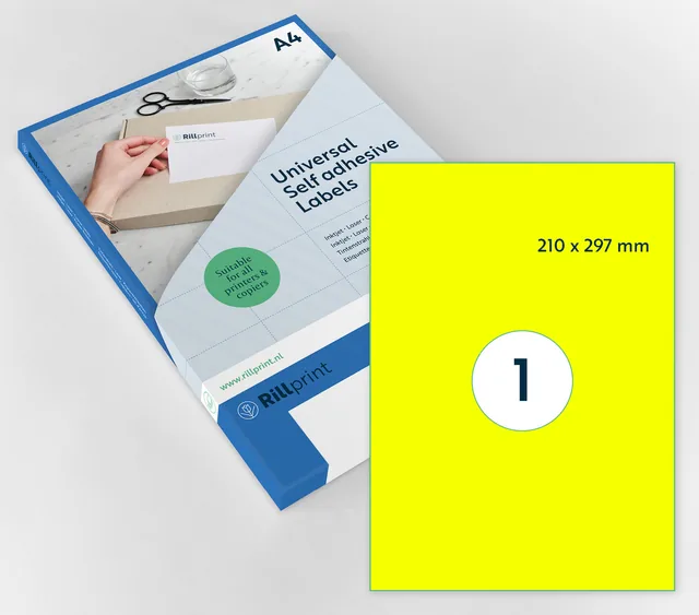 Etiket Rillprint 210x297mm fluor geel 100st
