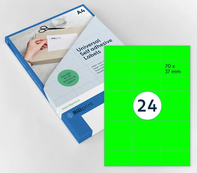 Etiket Rillprint 70x37mm fluor groen 2400st