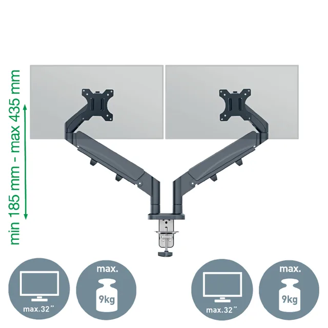 Monitorarm Leitz Ergo ruimtebesparend dubbel