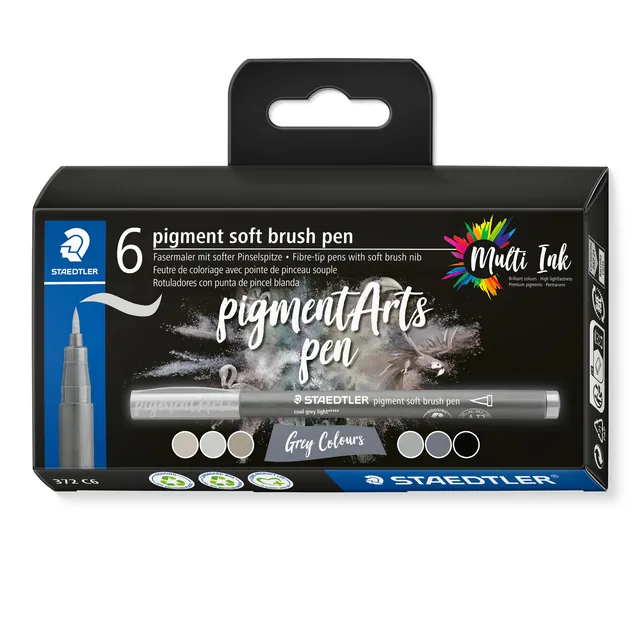 Brushpen Staedtler pigment soft set 6 kleuren