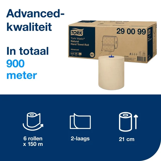 Handdoekrol Tork H1 Advanced 2laags 150m naturel