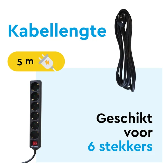 Stekkerdoos BRASQ 6 voudig 5 meter zwart