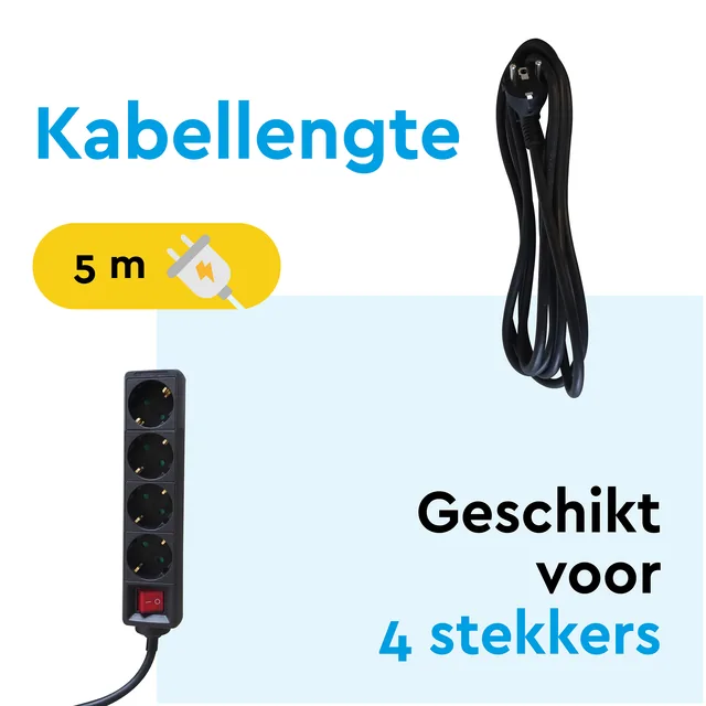 Stekkerdoos BRASQ 4 voudig 5 meter zwart