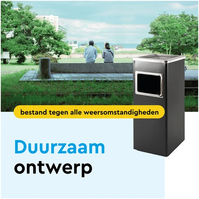 Afvalbak met asbak BRASQ 16 liter AT600 zwart