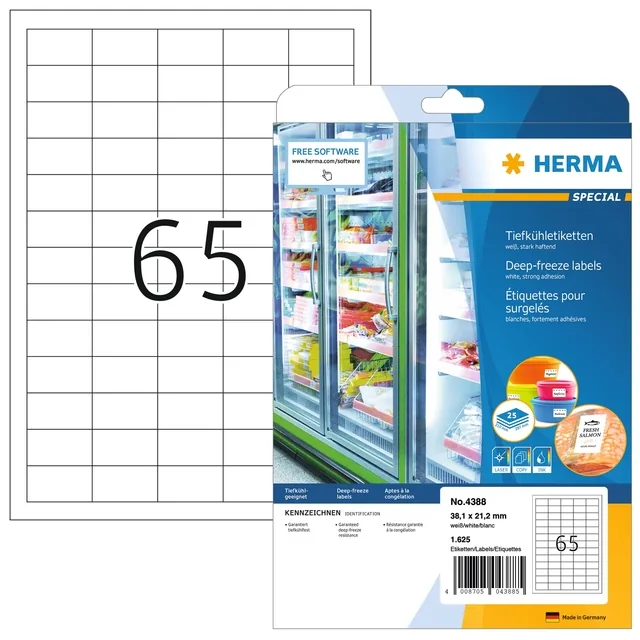 Etiket HERMA 4388 38.1x21.2mm diepvries wit 1625st