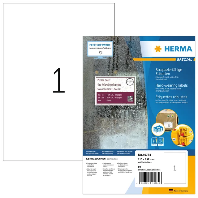 Etiket HERMA 10784 210x297mm weerbest wit 80st