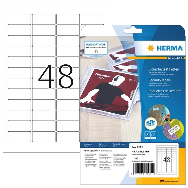 Veiligheidsetiket HERMA 4232 45.7x32.2mm wt 1200st