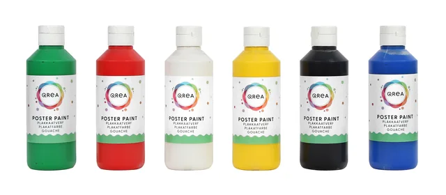 Plakkaatverf Qrea set à 6  standaard kleuren 250ml