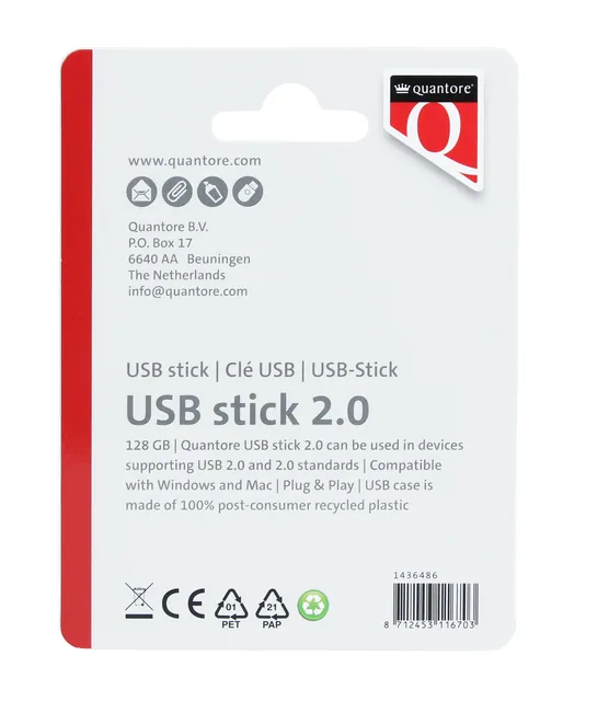 USB stick 2.0 Quantore USB-A 128GB zwart