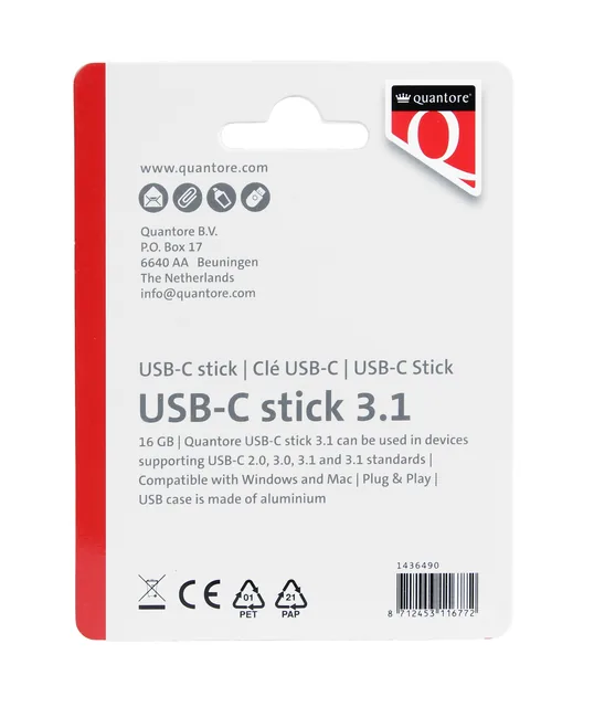 USB stick 3.1 Quantore USB-C 16GB zilver