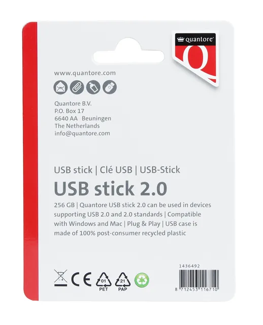 USB stick 2.0 Quantore USB-A 256GB zwart