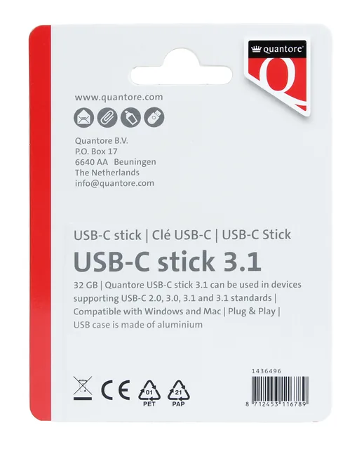 USB stick 3.1 Quantore USB-C 32GB zilver