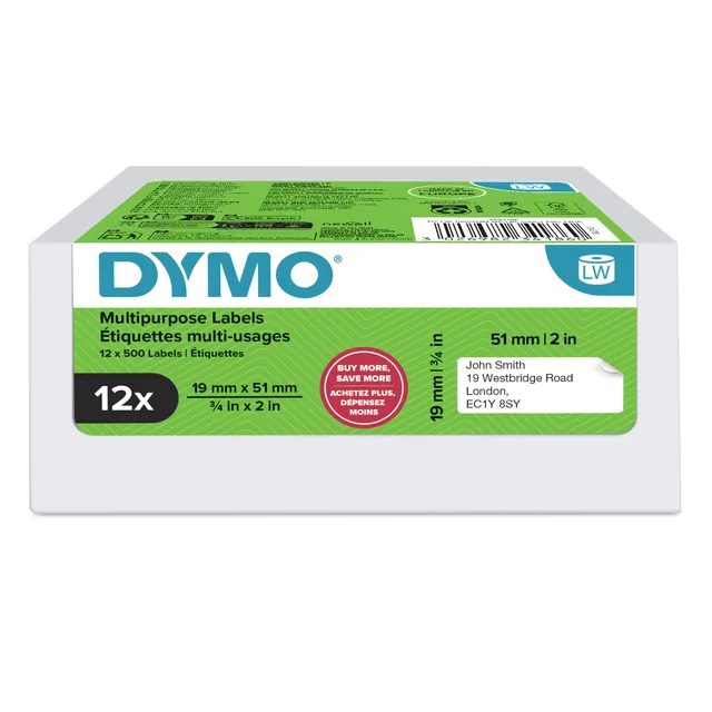Etiket Dymo LabelWriter multifunctioneel 19x51 12s