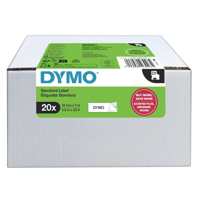 Labeltape Dymo LabelManager D1 12mm zwart  20st