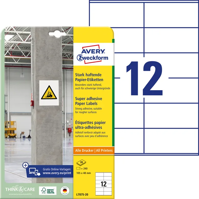 Etiket Avery L7875-20 105x48mm 240st