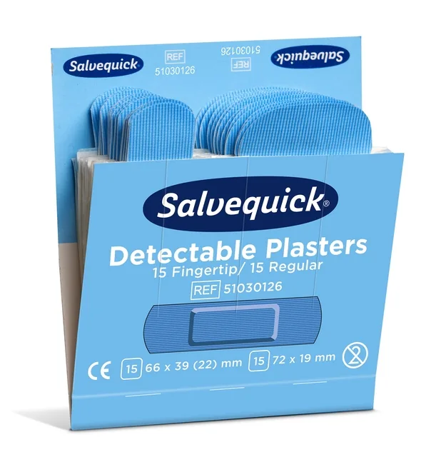 Pleisters Salvequick blauw detectabel mix 6x30st