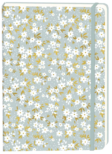 Notitieboek witte bloemen A5 lijn 92pag sc grijs