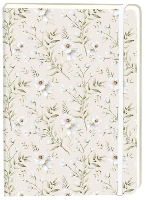 Notitieboek witte bloemen A5 lijn 92pag sc creme
