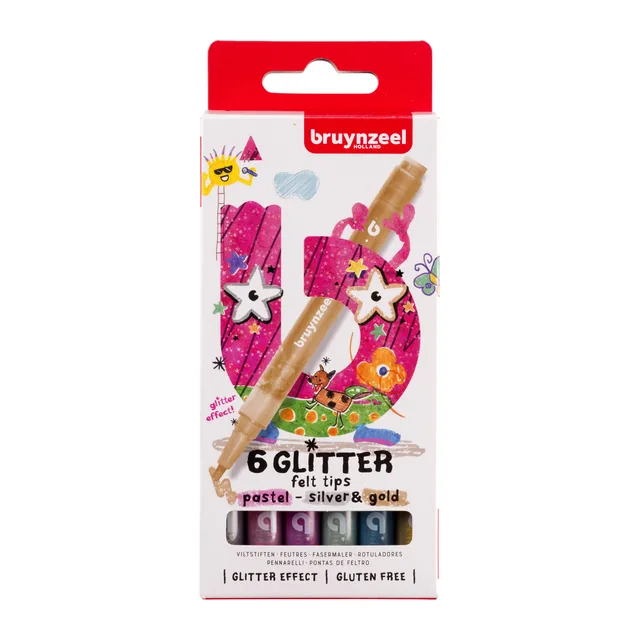 Viltstift Bruynzeel Kids 6 glitterkleuren