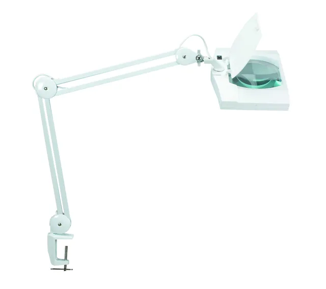 Loeplamp MAUL Vitrum LED met tafelklem lens wit