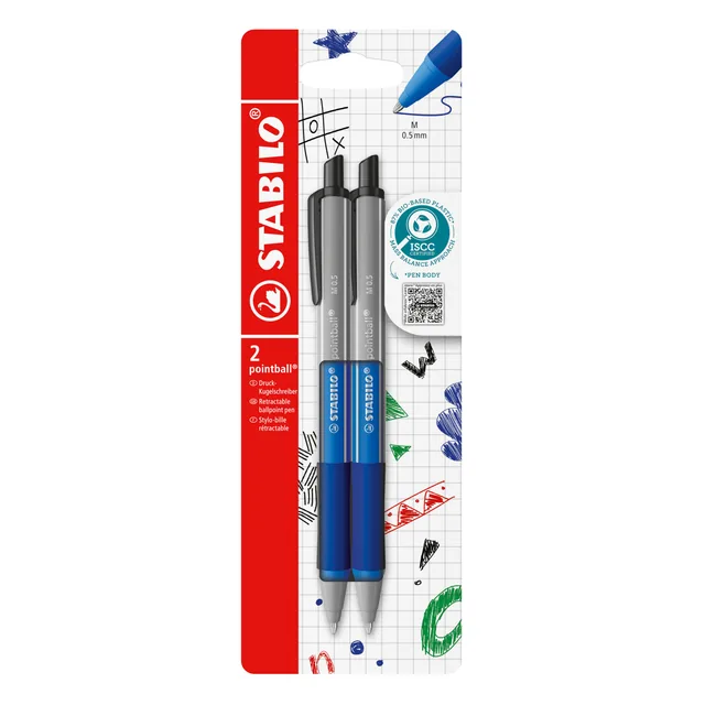 Balpen STABILO pointball colorful bl blist à 2st