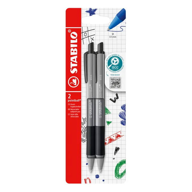 Balpen STABILO pointball colorful zw blist à 2st