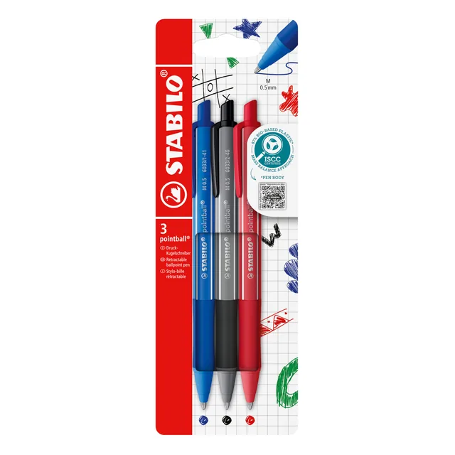 Balpen STABILO pointball colorful ass blist à 3st